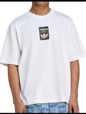 Adidas White Tee with Leopard Trefoil Patch Label